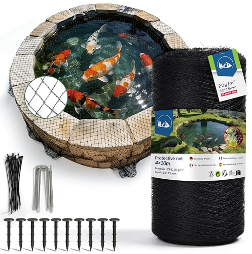 Cheffery Malla Antipájaros, Red para Estanque Malla Fina 15×15mm, 20g/m², Trenzado de 3 Hilos, Red Protectora contra Hojas, Incluye 20 Anclajes de Suelo y 30 Bridas (40m² - 4x10m)