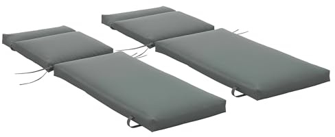 Outsunny Set 2 Cuscini per Sedie da Esterno con Cinghie, Cuscini da Esterno Imbottito in Cotone e Poliestere, per Sdraio Prendisole Poltrona Giardino, 196x55x8 cm, Grigio Scuro
