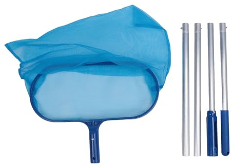 Juego de Herramientas para la Limpieza de Piscinas Que Incluye Red recogehojas Profesional con 4 pértigas. Kit de Mantenimiento para el Fondo y Las Paredes de la Piscina.
