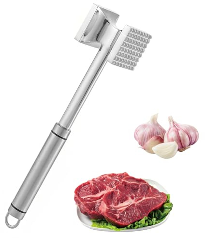 Gyxova Fleischhammer Doppelseitiger Fleischklopfer aus Edelstahl 27 cm Schnitzelklopfer Meat Hammer für Küche mit Flacher & Zackiger Schlagfläche für Schnitzel Koteletts Steaks Rindfleisch Schwein