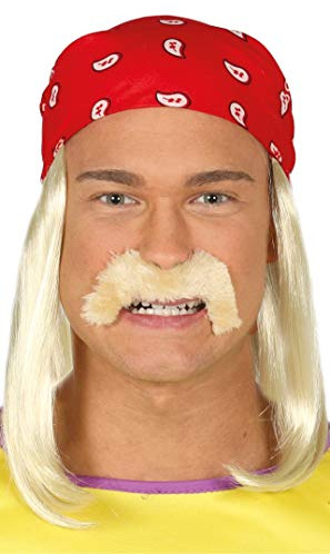 FIESTAS GUIRCA | Perücke mit rotem Kopftuch und Blonder Bart - Kostümzubehör für Männer - Ideal für Themenpartys und Sportfeiern - Perfekt für Karneval und Halloween - Rot