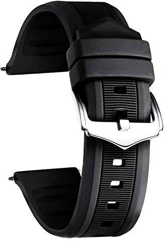 BINLUN Silicone Watch Straps 12mm-28mm Replacement Rubber Watch Bands Waterproof Sport Watchbands for Women Men (White/Red/Black/Blue/Orange/Green/Grey) （Black，20mm）