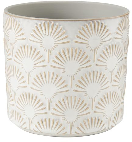 BUTLERS Blumentopf ø 14 cm Steinzeug - Bloomy II - | Farbe Weiß - Ornament-Schmuck - Für Kakteen, Sukkulenten & Zimmerpflanzen - Dekoration für Fensterbank, Sideboard & Balkon