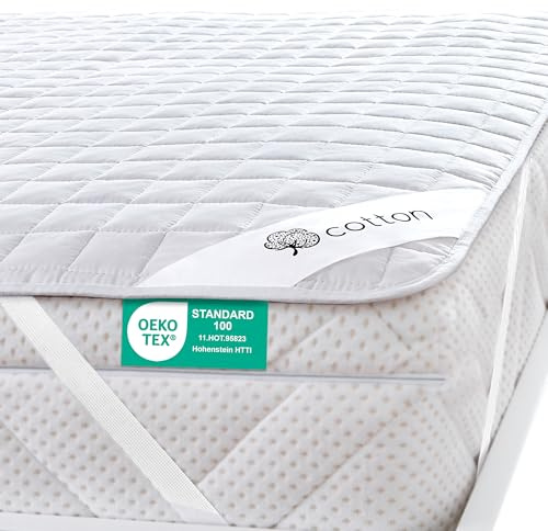 FAM Home Matratzenschoner 80x200cm Matratzenauflage & Matratzenschutz | Matratzenschoner: Anti-Milben Bezug | Baumwolle-Polyester Weiß. Hygienisch, atmungsaktiv, pflegeleicht & waschbar bis 60°C.