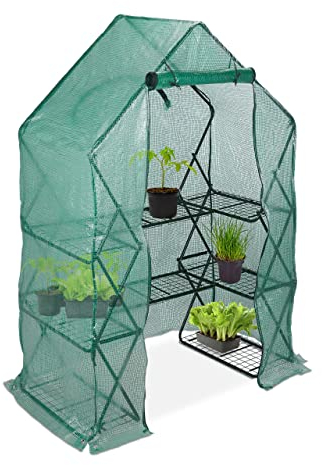 Relaxdays Walk-In Foil Greenhouse, Balcony & Garden, Folding Grow Tent with Shelf, HWD 195x138x72cm, Green