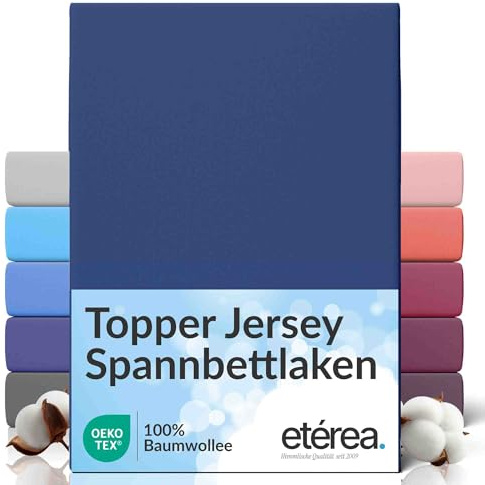 etérea Jersey Topper Spannbettlaken 90x200-100x200 cm Marine 5-10cm | 100% Baumwolle Jersey Spannbetttuch · für Topper 5–10 cm Steghöhe · bügelfrei & pflegeleicht · OEKO-TEX Made in Green