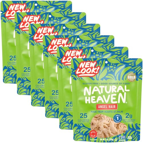 Natural Heaven Angel Hair Pasta, Hearts of Palm, 6-Pack – Naturally Rich in Potassium, Low-Calorie Veggie Noodles, Keto & Gluten-Free Food, Vegan, 9 Oz Ea