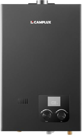 CAMPLUX Gas Tankless Water Heater Indoor, 2.64 GPM, CM264 Propane Tankless Water Heater, 68,000 BTU On Demand Instant Hot Water, Black