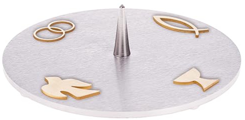 FRITZ COX Kerzenhalter aus Edelstahl | SAKRAMENTE aus Messing | gebürstete Oberfläche | optimal für christliche Anlässe | Dorn kann herausgedreht Werden | 14cm Durchmesser