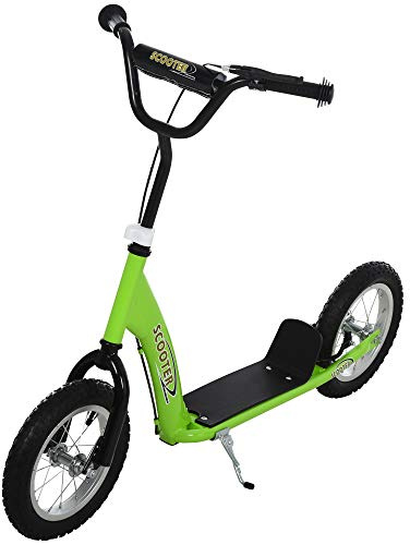 HOMCOM Patinete para Niños Mayores de 5 Años Scooter 2 Neumáticos Inflables de Caucho con Frenos Manillar Ajustable Pedal Antideslizante 117x52x80-85 cm Verde