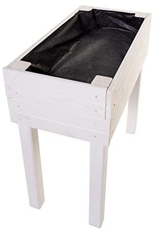 BooGardi Hochbeet Holz mit Vlies · 4 Farben · Weiß · Pflanzkasten rückenschonend · Blumenkasten · Kräuterbeet Gemüsebeet für Balkon Terrasse