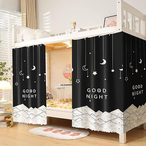 ITODA Rideau de Lit Epaissis Rideau Occultant pour Lit Superposé ou Lit Cabane Ciel de Lit Moustiquaire Etanche Rideau Opaque Anti-poussière Anti-Insectes pour Dortoir d'Étudiants, Noir, 3pcs