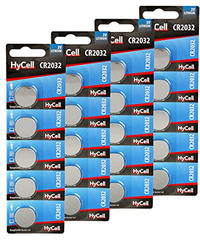 HyCell Knopfzelle 20er Pack Lithium Batterie CR2032 3V - Erstklassige Qualität - Knopfbatterie für täglichen Gebrauch in Geräten wie Fernbedienungen, Autoschlüsseln, Taschenrechnern, Waagen, uvm.