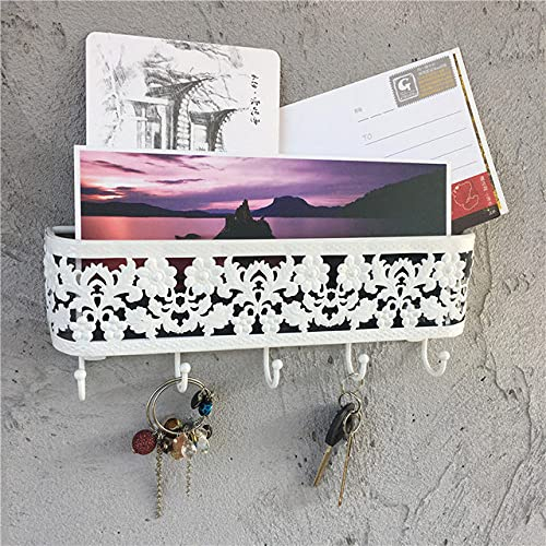 Posthalter Wandhaken Organizer Schlüsselaufhänger Vintage Briefhalter Schlüssel Lagerregal Edelstahl Mesh/Korb Netz/Gewebe,Gänseblümchen,Weiß,10x1.6x4 Zoll