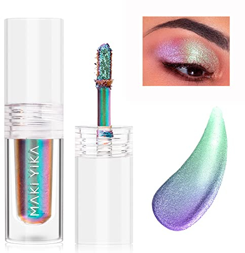 MAKI YIKA Glitter Liquid Eyeshadow Chameleon Metallic Eyeshadow MultiColor Shifting Long Lasting Multichrome Holographic Eye Topper Glitters (#6 Aurora)