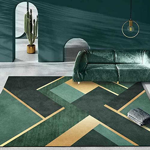 Extra stor matta 200 x 300 cm Halkfri Maskintvätt modern Vardagsrum Vintage sovrum mattor Kort lugg design, grönt gult geometriskt lapptäcke Rectangular 200 x 300 cm