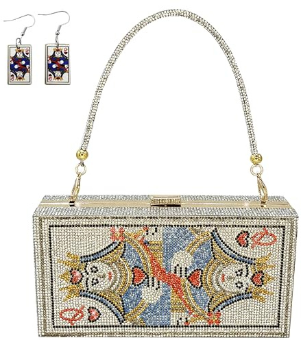 pearl&she Diamond Women Evening Handbags Purse Minaudiere Clutch Bag,Stack of Cash Dollars Crystal Clutch Purses (Sliver Poker)