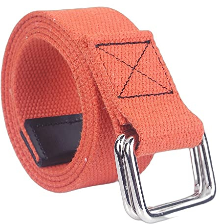 XYFCJK 110-160 cm Doppelringschnalle Gürtel - 10 Farben Leinwand Herren Damen Jeans Dekorativer Bund, Einfarbig Mode Hip-Hop Street Style Military Stoffgürtel, Orange, 130 cm * 2 Stück