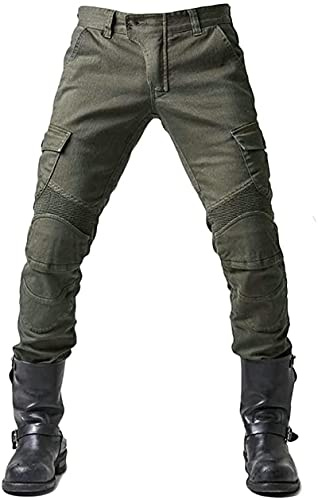 Pantalones de motorista para hombre,transpirables,resistentes al desgaste,con 2 pares de protecciones en cadera y rodillas,almohadillas extraíbles(Verde Militar,3XL)