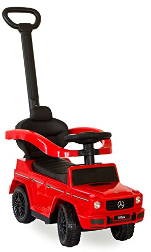 LEMODO Kinder Rutschauto ab 1 Jahr - Lauflernwagen mit Schiebestange - Robustes Kinderauto - Mercedes-Laufrad - Schiebeauto mit Stange für die Lenkung - Rot