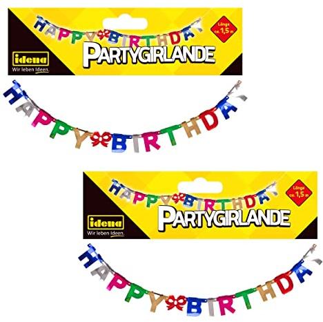 Idena 90116 - Happy Birthday Girlande, 2 Stück, 155 cm, Geburtstagsdeko, Kindergeburtstag