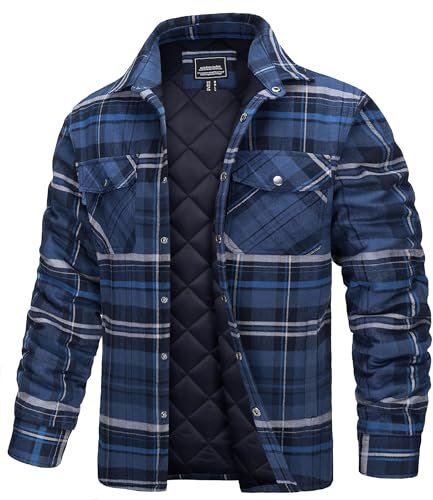 TACVASEN Veste de Bûcheron Matelassée pour Homme Chemise de Travail Décontractée en Flanelle a Carreaux Manches Longues