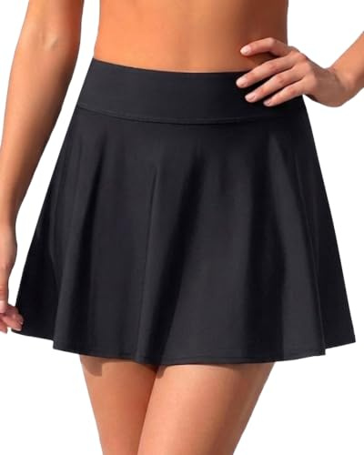 Aqua Eve Women Swim Skirt Tummy Control Swimsuit Skirt High Waisted Bathing Suit Bottom Black XL