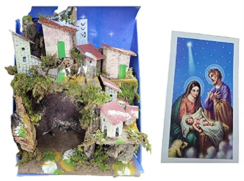 1 Mini-Krippe, komplett, 20 x 14 cm, Höhe 20 cm, für Schäfer, 6 cm, ohne Hirten für Weihnachtskrippe SANTINO NATIVITA GIA