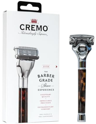 CREMO Barber-Grade Razor for Men - Fights Razor Burn - With Extra Refill | Fights nicks and irritation with a precise, effortless glide; Weighted tortoise shell handle for a comfortable, close shave