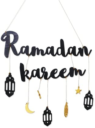 Super Idee EID Dekor Eid Dekoration Ramadan Mond Ramadan Kareem Buchstaben mit Dekoration aus Holz Mubarak Sign Mond Sterne Islamisches Geschenk Islamische Wanddeko Home Decor (Schwarz)