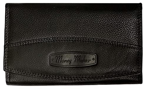 Bag & Belt Money Maker Damen Knipsbörse Leder RFID 5 Karten 16x3x10 (Black)