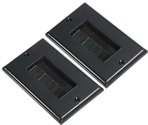 PATIKIL Placa de Pared con Cepillo para Decoración, Pasacables de Un Solo Gang 114mmx70mm Negro para Cables de Baja Tensión, Paquete de 2