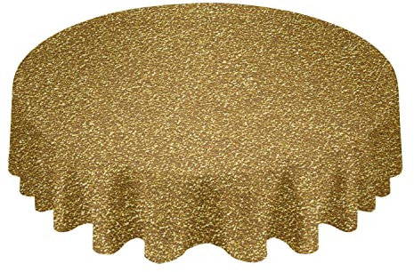 Cubierta De Mesa 152cm Papel De Aluminio Amarillo De Estilo Simple De Color Dorado Hule Fácil Mantenimiento Mantel Cocina Redondo Mantel De Hule para Navidad Fiesta Jardín