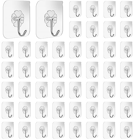 JurciCat Klebehaken 50 Stück Selbstklebende haken Wandhaken Haken selbstklebend klebehaken extra stark für Badezimmer Küche Bad Wand Decke