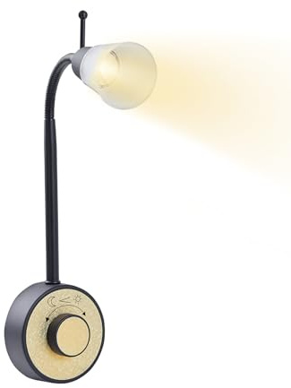BKZO Dimmbare LED Steckdosenlampe, Leselicht, Leselampe nickel gebürstet, 2W, Steckerleuchte mit Schwanenhals flexibel warmweiß 2700K, Black