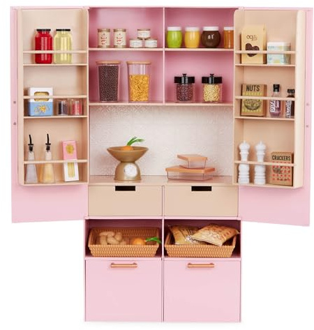 Our Generation Pretty Pantry – Vorratsschrank für die Puppenküche | Rosa Vorratsschrank für 46 cm Puppen mit Türen, 4 Schubladen, 2 Körben, Waage und Spiellebensmitteln, Küche, 3+ Jahre