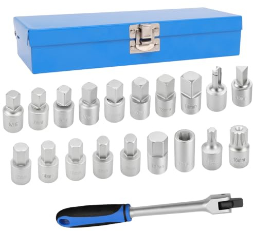 JEUCLEL Ölablassschlüsselsatz, 3/8 Zoll, Sechskant Vierkant-Getriebe Dreieck Torx Spline Mechanische Motorreparaturschlüssel Set