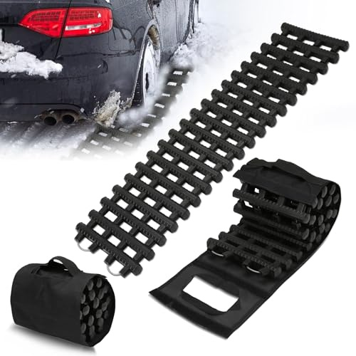 Ansobea Lot de 2 aides à la traction - Aide au démarrage de voiture - 80 x 21 cm - Avec sac de rangement - Plaques de traction pour sable et neige - Pour voiture, camion, véhicule tout-terrain