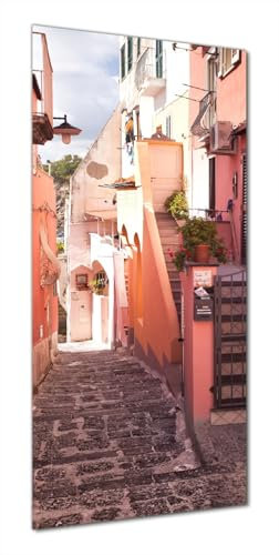 Wallario Selbstklebende Duschrückwand 70 x 180 cm mit Motiv Südländische Gasse- Italien bei Sonnenschein - Wandverkleidung Fließenersatz mit Hochglanzlaminat in Glasoptik