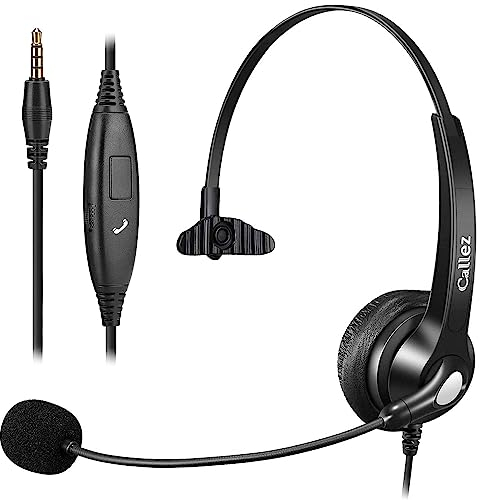 Callez 3,5mm Klinke Headset Handy mit Mikrofon Noise Cancelling, PC Kopfhörer für FritzFon C6 X6 iPhone Samsung Laptop Home Office Teams Zoom Konferenzen, Lautstärkeregler, Komfort Fit