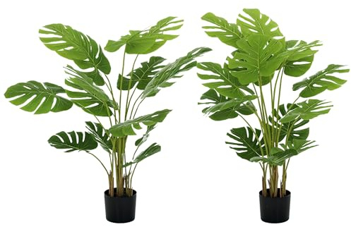 HOMCOM Künstliche Bäume Monstera deliciosa, mit Topf, Höhe 120 cm, Grün, 2 Stück