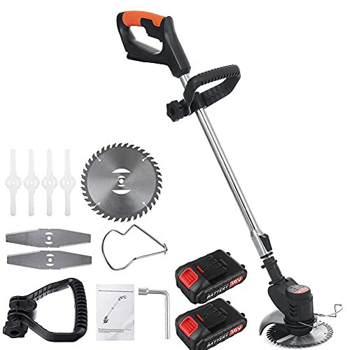 Suuim Cortabordes inalámbrico li-Ion 36 V 15 cm Ancho de Corte 18000 RPM, batería 2Ah y Cargador, Cabezal del Motor Giratorio e inclinable con alimentación de Hilo, Negro (Black)