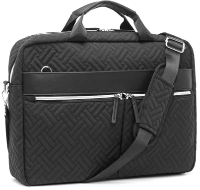 KONO Borsa per Laptop per Donne, Cartella Impermeabile da 15,6 Pollici, Ventiquattrore per Notebook, Grande Borsa a Tracolla per Computer, per Lavoro, Viaggi d'Affari e Scuola (Nero)
