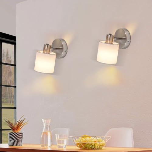 Glitzerlife Wandleuchte Innen Wandstrahler Vintage 2ER Wandlampe Wandspot | Retro E14 Schwenkbar Wandbeleuchtung Wand Lampen Industrial Stoffschrim MAX.40W Silber für flur Küche ohne Leuchtmittel