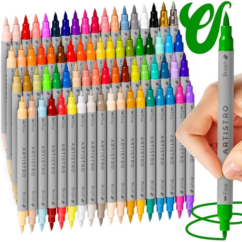 ARTISTRO Acrylic Paint Pens, Dual Tip Acrylic Markers for Fabric, Canvas, Rock, Glass, Wood, Paper, DIY, Paint Markers, Multicolor (Dual Tip Brush + Fine, 72)