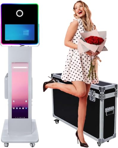 WideMeet 15,6 Zoll DSLR Photo Booth Maschine mit LCD Touchscreen Tragbare Kamera Photobooth Flight Case Verpackung für Hochzeiten Partys Events (Weiße Maschine, 15,6 Zoll Photo Booth Maschine)