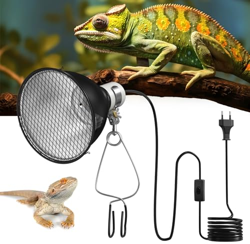 GlowUp Reptilien Terrarium Dome E27 200W mit Lampenschirm, 5.5 Zoll Aluminium Reflektorlampe Terrarium Lampenfassung, Wärmelampe Schildkröten mit EU-Stecker, für Infrarot, UVA UVB Lampen