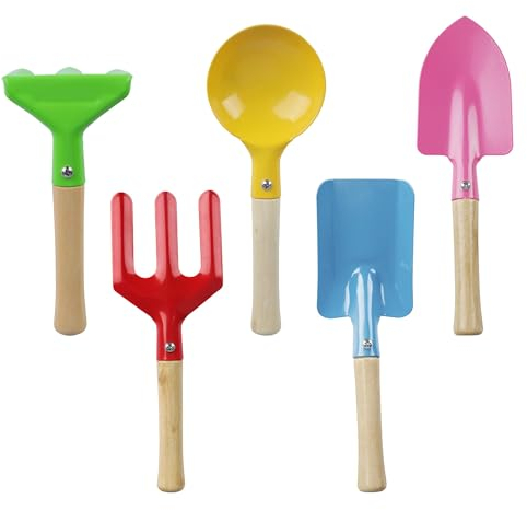 Elektheim Handschaufel-Set Gartenhelfer für Kinder ab 3 Jahre, Gartenset mit Schaufel Rechen Spaten Löffel Gabel Harke, Kinder Gartengeräte Garten Werkzeuge Geräte Sandspielzeug Strand Spielzeug
