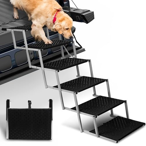 Foldable Dog Stairs for Car,17 Extra Wide Pet Ramp for Large Dog,6 Steps