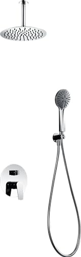 Imex Unterputz Duschsäule ohne Wasserhahn | Duschset mit Handbrause und Schlauch | Mischbatterie mit Regenbrause | Durchflussmenge 12 l/min | Serie Brüssel | Farbe Chrom